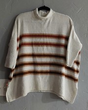 LOFT OUTLET WOMEN SZ MP Ivory BROWN STRIPES OVERSIZE SWEATER 26 Inch Of Arm To A