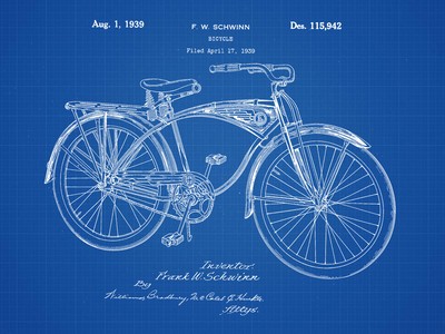 Fahrrad Bauplan Wandbild Kunstdruck gerahmt 12x16