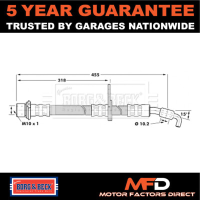 Fits Toyota Corolla 1992-2002 Brake Hose Front Right Borg & Beck