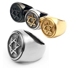 Vintage Hexagram Star Signet Ring Stainless Steel Men's Boy's Star of David Ring