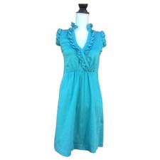 Max & Cloe Ruffle High Collar Dress Blue Green
