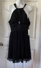 BB Dakota Little Black Dress Pleated Lined Peek-A-Boo Midriff Sz 4 NWT