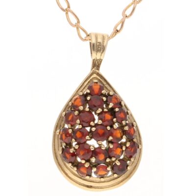 9Ct Yellow Gold Garnet Cluster Pendant (15x20mm) w/ Curb Chain (2mm  Wide) UK