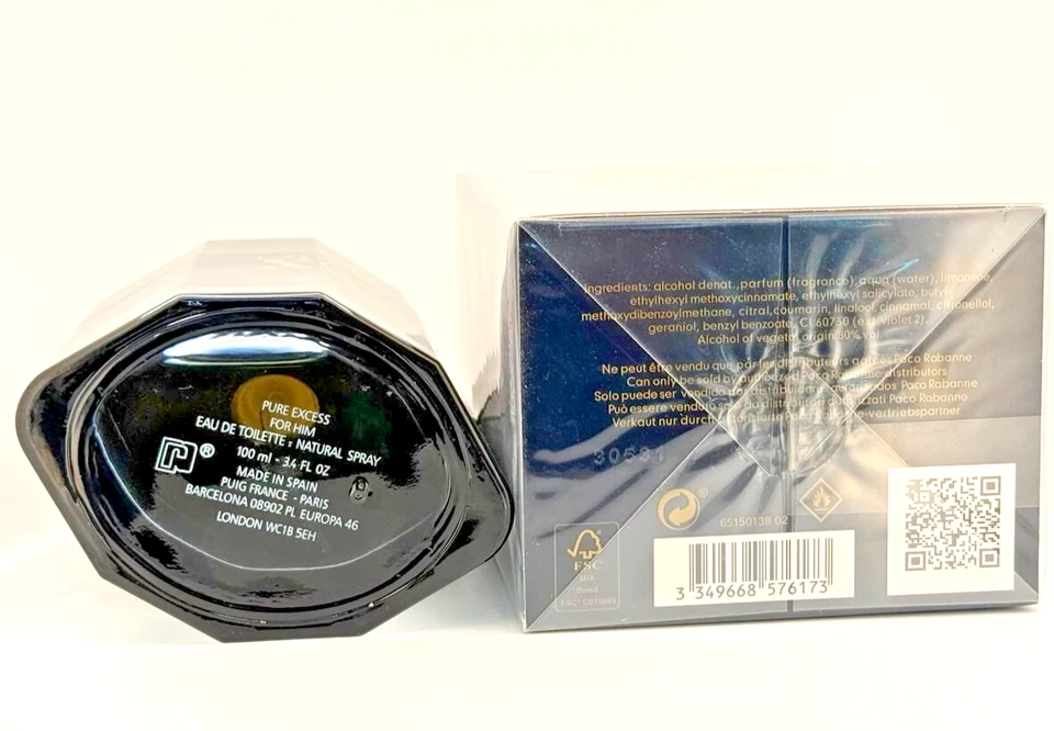 Eau de Toilette Paco Rabanne Pure XS 3,4 OZ 100 ml spray para hombre Foto 3 de 4