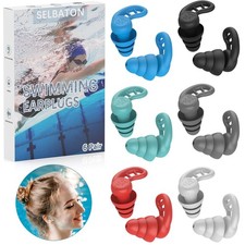 Reusable Silicone Swimming Ear Plugs - 6 Pairs Waterproof Colorful for Adults, K