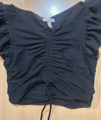 Black Crop Top with Ribbon for Women