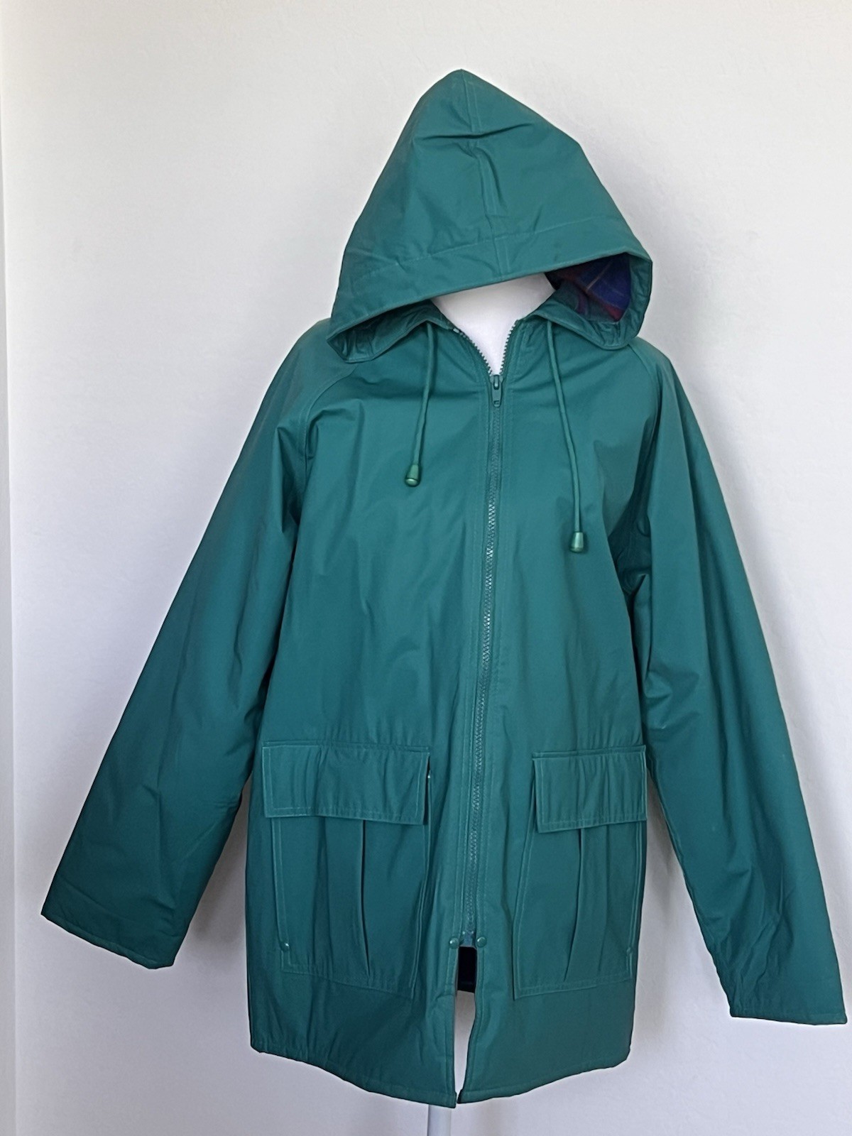Misty Harbor Any Weather Slicker Hooded Teal Rain Coat Jacket Women’s Size Small