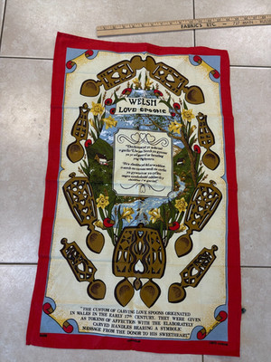 Clive Mayor Welsh Love Spoons Tea Towel New Condition Vintage