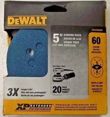 Dewalt DWAS58060P 5'' 5 or 8 Hole XP Sanding Discs 60 Grit Hook & Loop 20 Pack