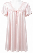 Vintage Pink Satin Nightgown Lace Trim Cottagecore Sleepwear USA Medium Lorraine