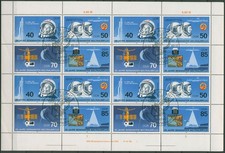 GDR 1986 space flight se-tenant sheet 3005/08 ZD-Bg. FN 1 Stamped