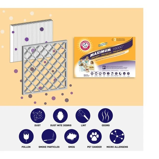 Filtros de aire olor alérgeno máximo 16000 brazo y martillo 18x24x1 (MERV 11) (paquete de 4) Foto 2 de 4