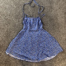 Shein Cross Strap Open Back Floral Print Dress (S) Small Blue