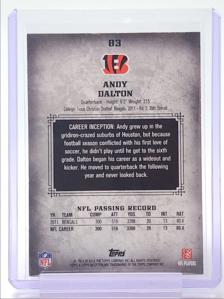 ANDY DALTON 2012 TOPPS INCEPTION FOOTBALL BENGALS Q0333 - Image 2 of 2