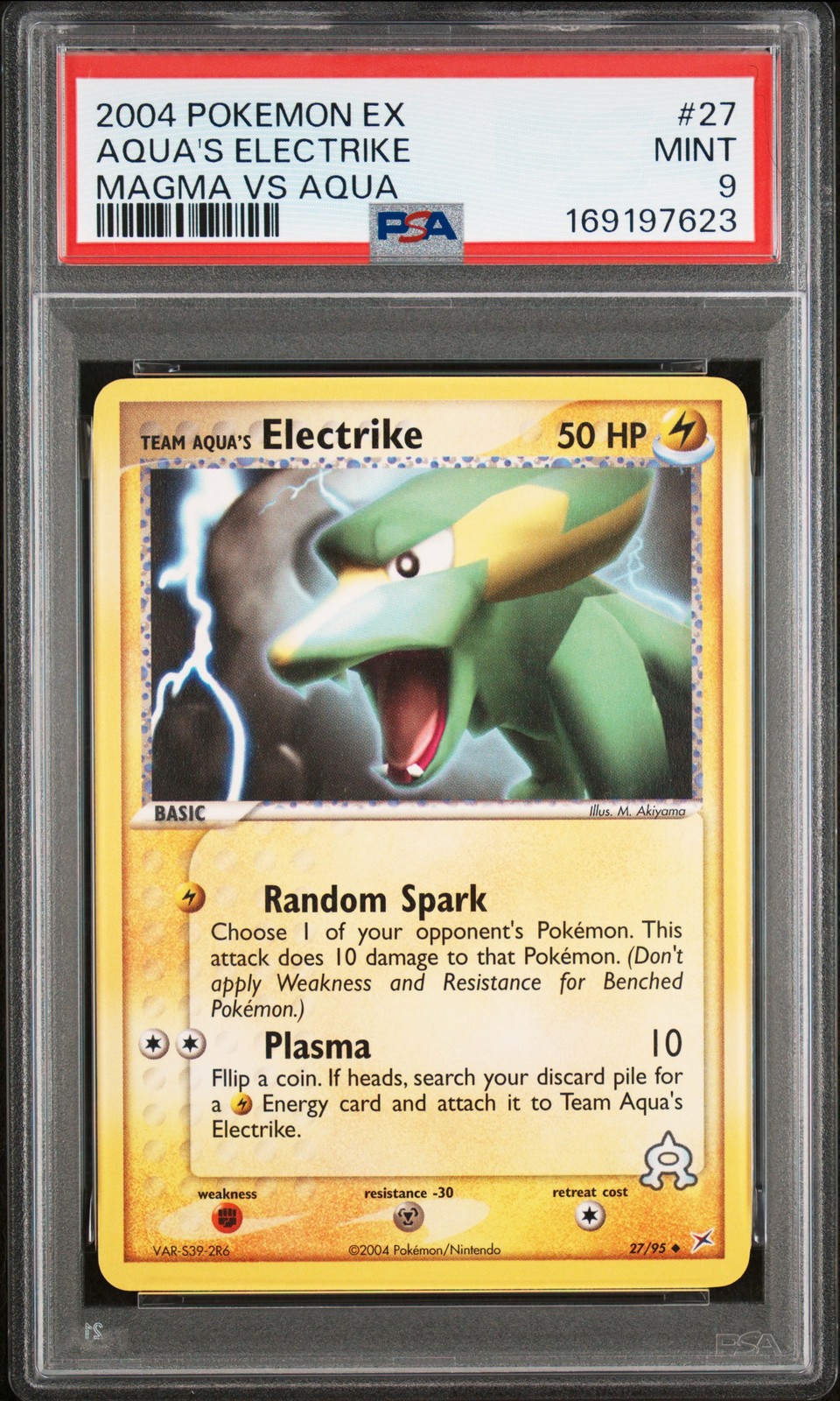 2004 POKEMON EX TEAM MAGMA VS TEAM AQUA #27 TEAM AQUA'S ELECTRIKE PSA 9
