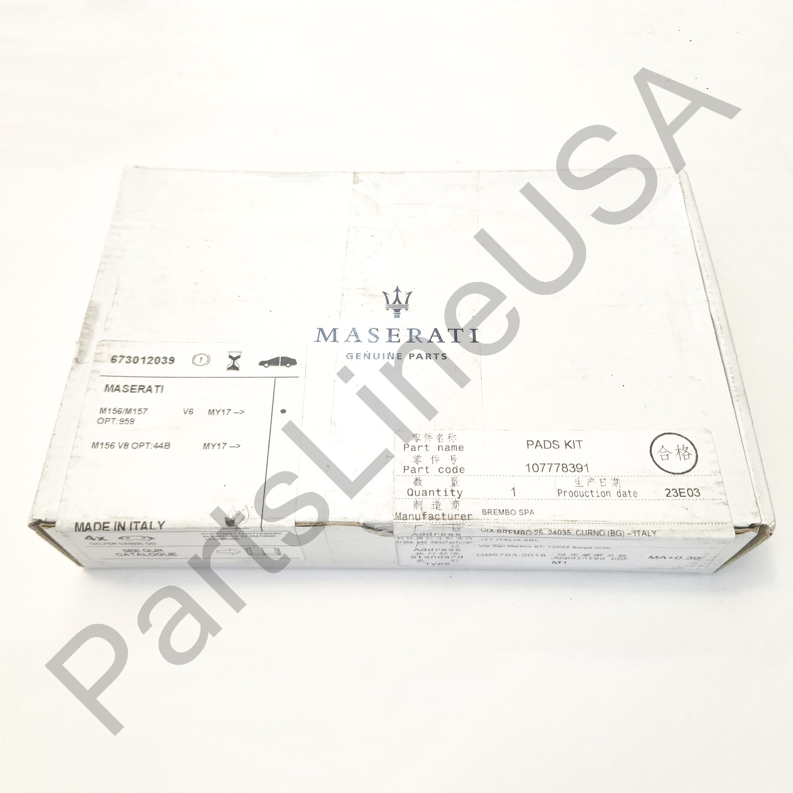 Maserati Ghibli S Q4 2017 Rear Brake pad P/N 673012039