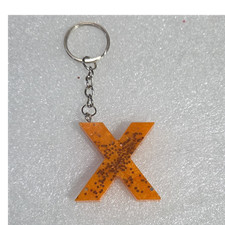 Orange Plastic Glitter Letter X Keychain w/ Detachable Metal Keyring Modern