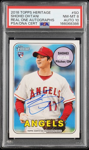 2018 TOPPS HERITAGE REAL ONE AUTOS #SO SHOHEI OHTANI PSA 8 AUTO 10