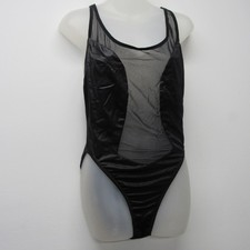 Vtg 90s Y2K Frederick  s of Hollywood Black Sheer Plunge Front Swimsuit sz XL