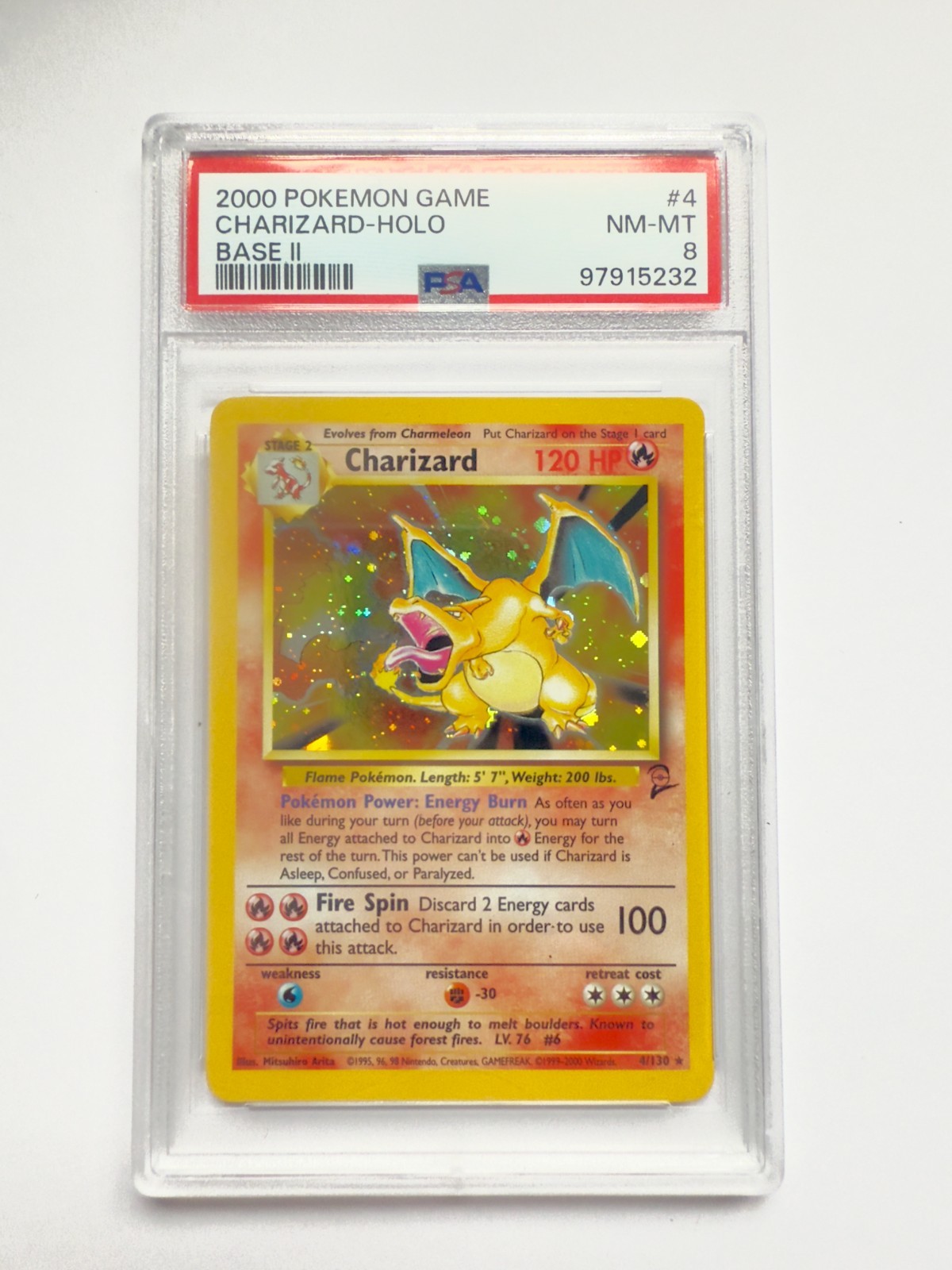 Pokémon Base Set 2 Charizard #4/130 Holo PSA 8