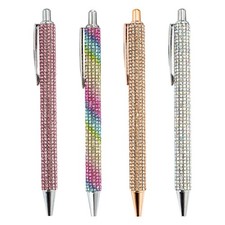 2Pcs Retractable Rhinestone Metal Ballpoint Pens Bling Bling Pens Black Ink Pens