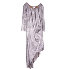 Monroe & Main Asymmetric Metallic Dress XL Neutral 3/4 Sleeve Round Neck Stretch