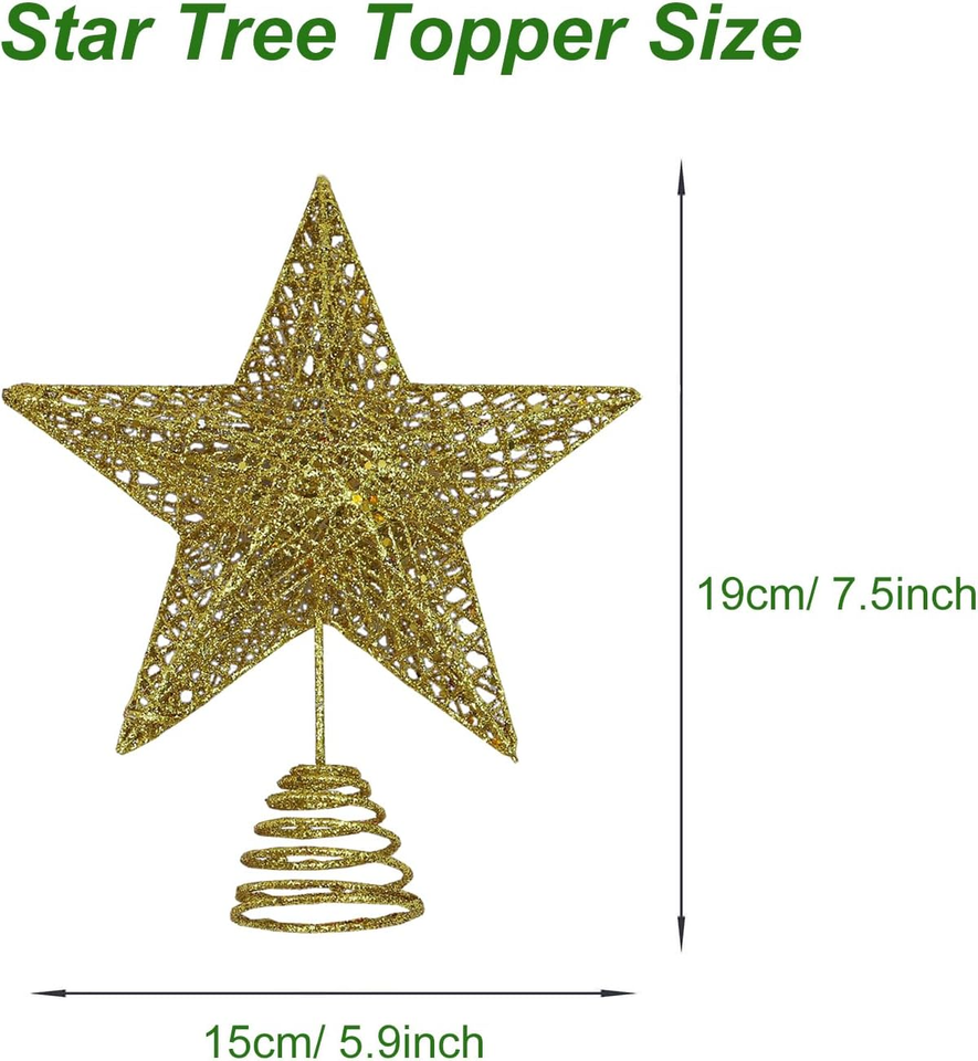 Golden Metal Christmas Tree Topper Glittered Xmas Treetop Hollow Star ...
