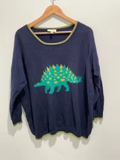 ModCloth Sweater Womens 3X Blue Green Novelty Dinosaur Long Sleeve Stegosaurus