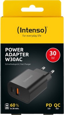 Intenso Ladegerät Power Adapter 30 Watt W30AC USB-A + USB-C für 2 Geräte schwarz
