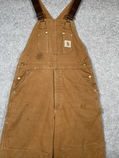 Carhartt Men Brown Cotton Bib Overalls R02BRN Workwear Double Knee 34 X 32 USA