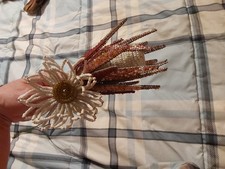 Vintage French Beaded 2 Flower Stems Iridized Glass Seed Beads