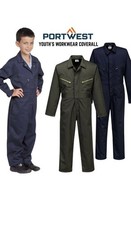 PORTWEST Kids Youth Coverall Mechanic Work Safety Boilersuit Ages 12/13 Navy