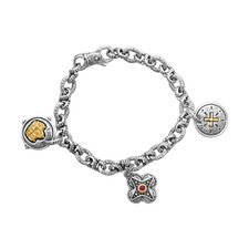Konstantino 925 Sterling Silver & 18K Gold  Corundum Link Charm Bracelet Size 7"