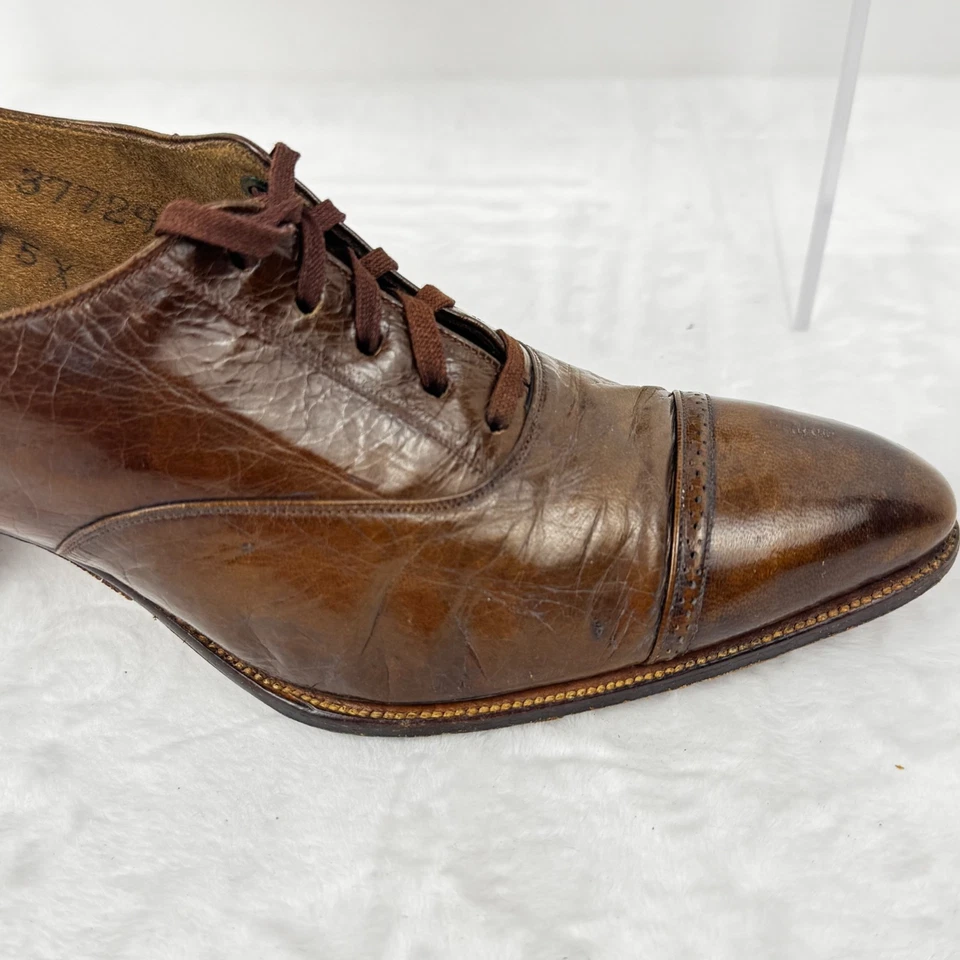1920s Victorian Oxford 36 Women Brown Leather 2" Heels Pointy Toe Lace Up Boot - Image 2 of 4