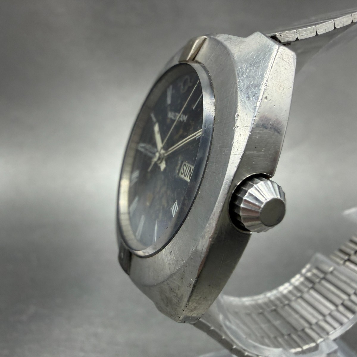 Waltham Vacuum Automatic Watch Men 36mm Blue Dial Steel Daydate