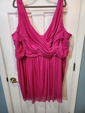 David's Bridal short cowl back V-neck dress in Hot Pink Size 30