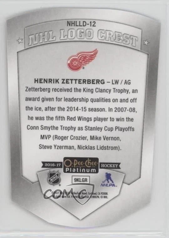 2016-17 O-Pee-Chee Platinum NHL Logo Crest Die-Cuts Henrik Zetterberg #NHLLD-12 - Image 2 of 2