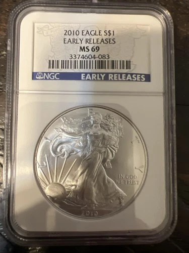 2010 $1 American Silver Eagle NGC MS69 EARLY RELEASES Blue Label