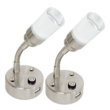 RV Reading Lights with USB 12V LED Bedside Book Lamps for A. Nickel, pack 2