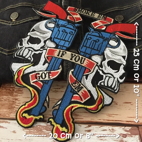 Skulls Guns Biker Punk Motorcycle Iron on Embroidered Large Size Back patch XL