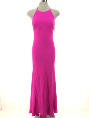 calvin klein split neck halter gown