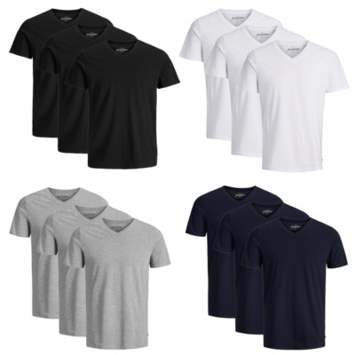 JACK & JONES 3er Pack Herren T-Shirt Basic O-Neck V-Neck Shirt