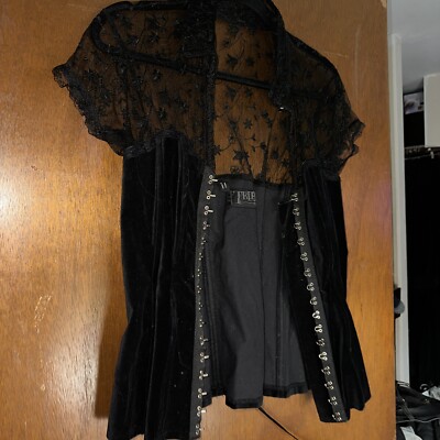 Tripp NYC Black Velvet and Lace Corseted Top, Size L Burning Man