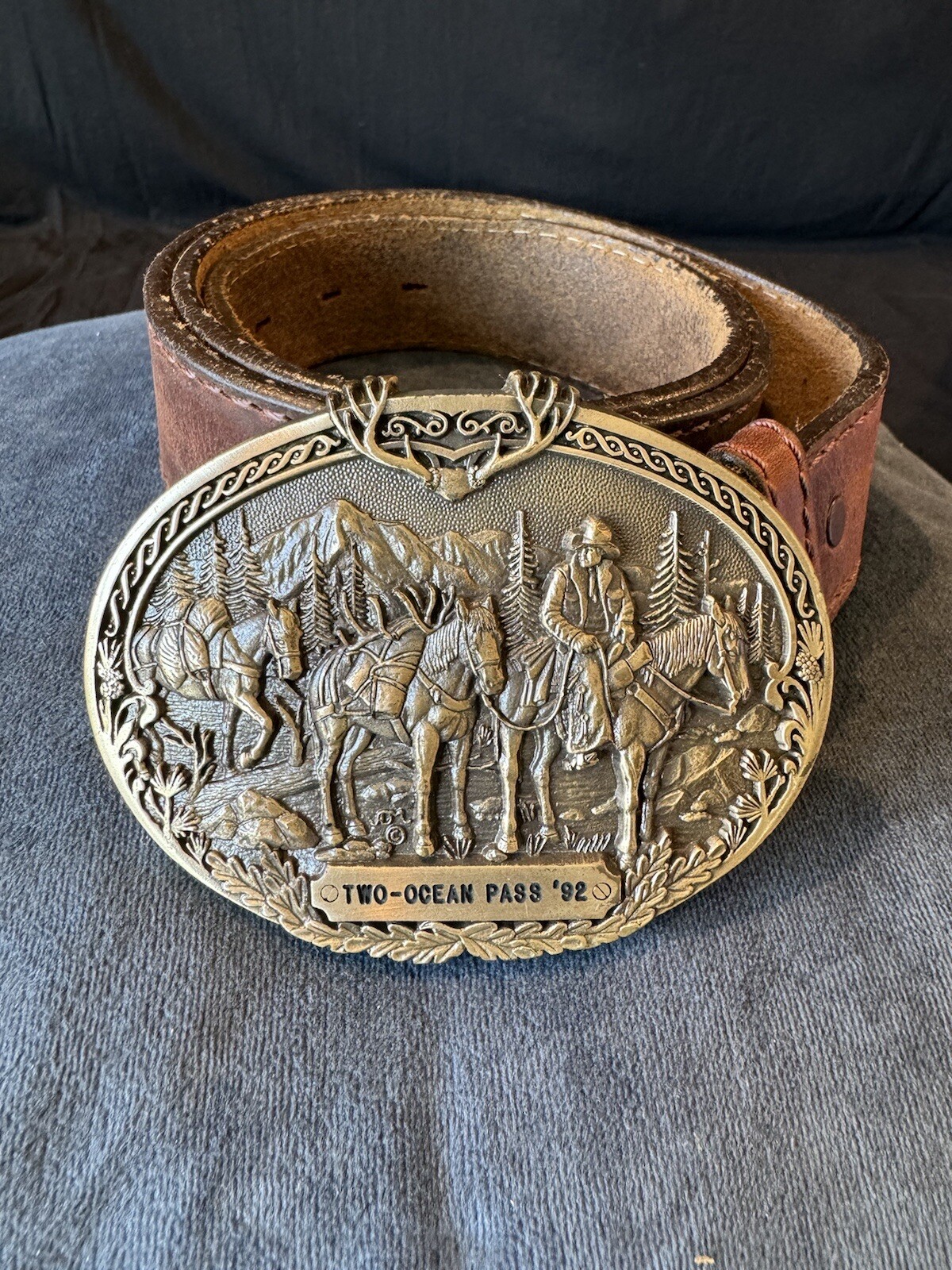 Horse/ Cowboy Belt Buckle , Solid Brass, Award Design Metals With Leather Belt