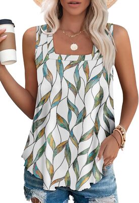 Womens Square Neck Tank Top Sleeveless Loose Fit Casual Summer Beach Vacation