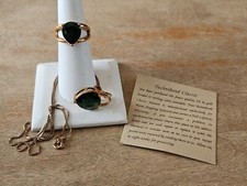 Technibond Gold-Plated Sterling Silver Necklace and Ring Set Green Stones