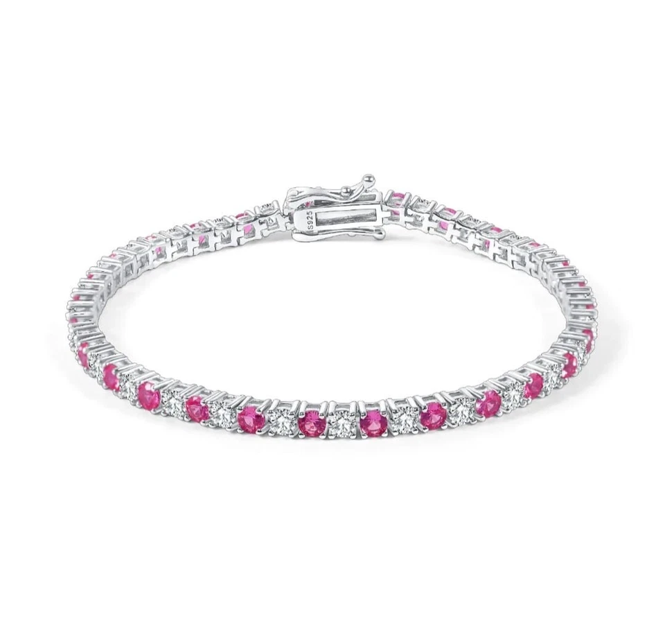Ruby and Moissanite Round Tennis Bracelet Platinum Over Sterling Silver 7 Inch - Image 2 of 4