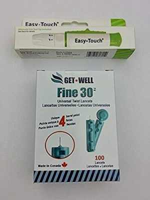 EasyTouch Lancing Device 808001 GET Well Fine 30g Universal Twist Lancets 100 Ct