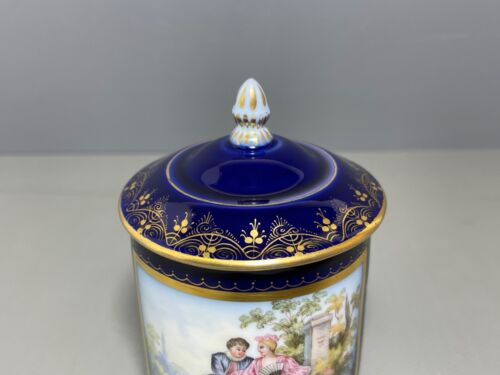 Teichert Stadt Meissen Tasse Deckeltasse Kobaltblauer Fond Watteau Gold 1.Wahl - Bild 12 von 16