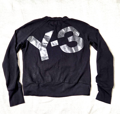 Adidas Y-3 Yohji Yamamoto Women's Small Sweatshirt Cropped Crew Neck Black